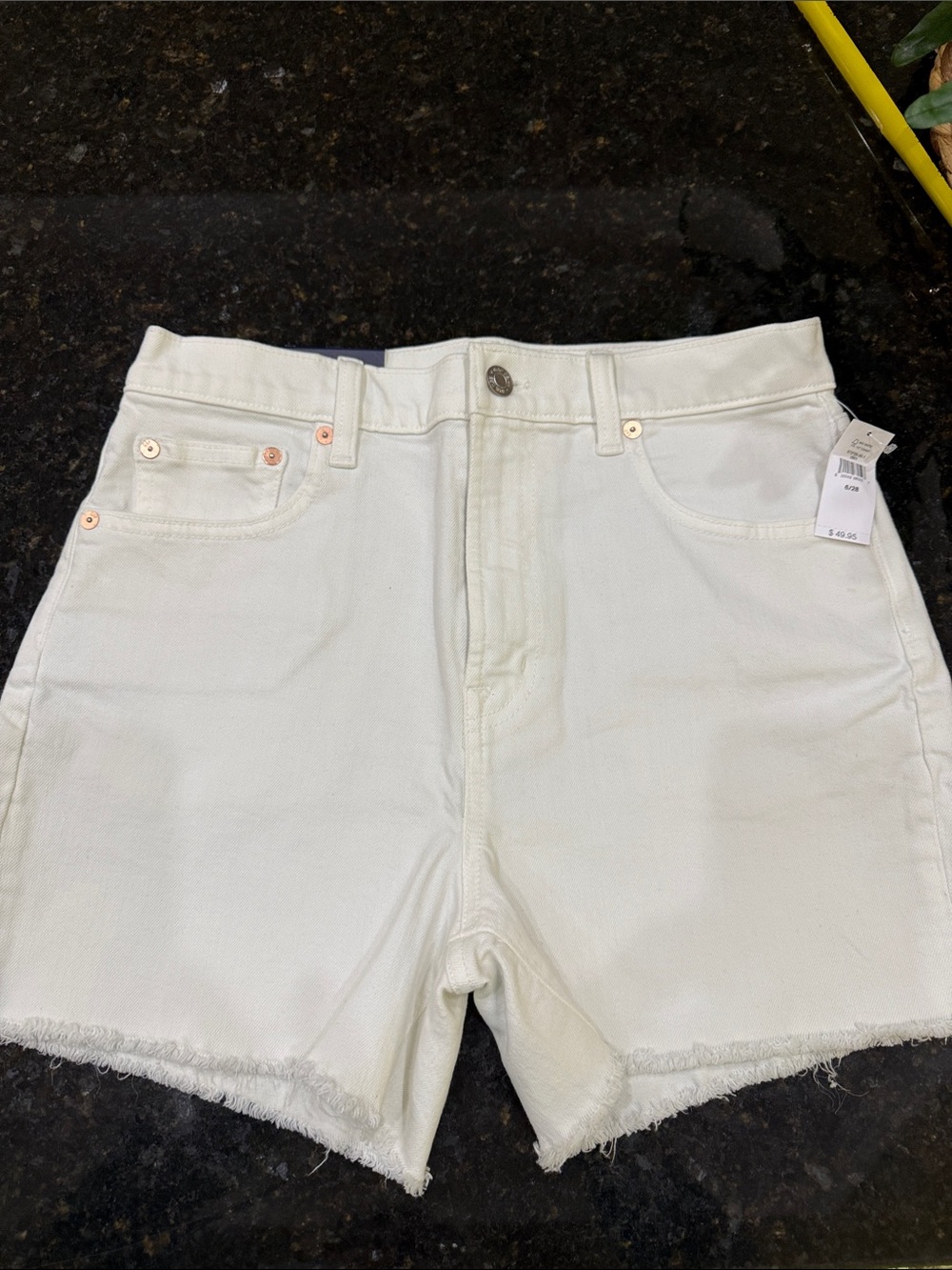 GAP White High-Rise Frayed Hem Denim Shorts